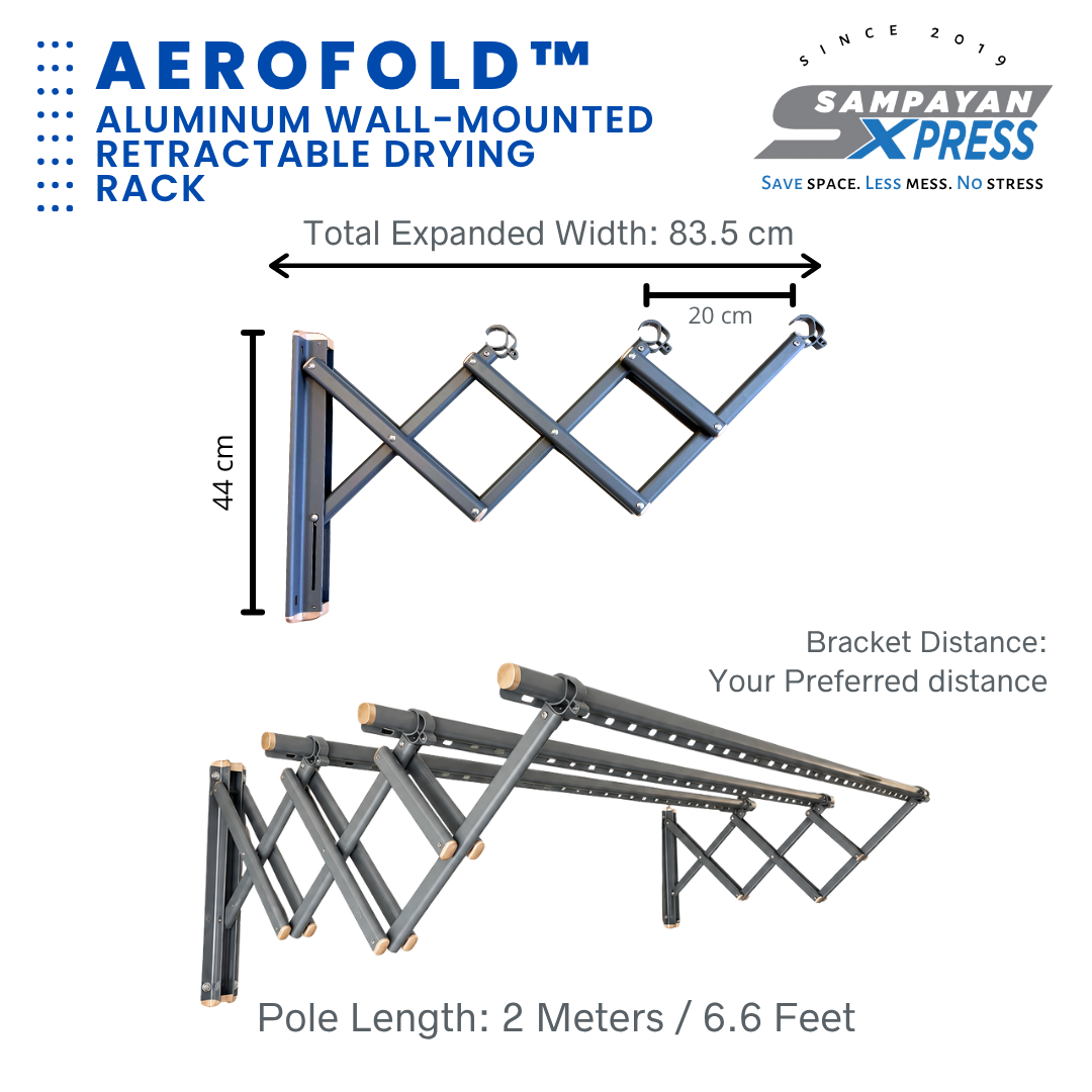 Sampayan Xpress® AeroFold™ Aluminum Wall-Mounted Retractable Drying Rack
