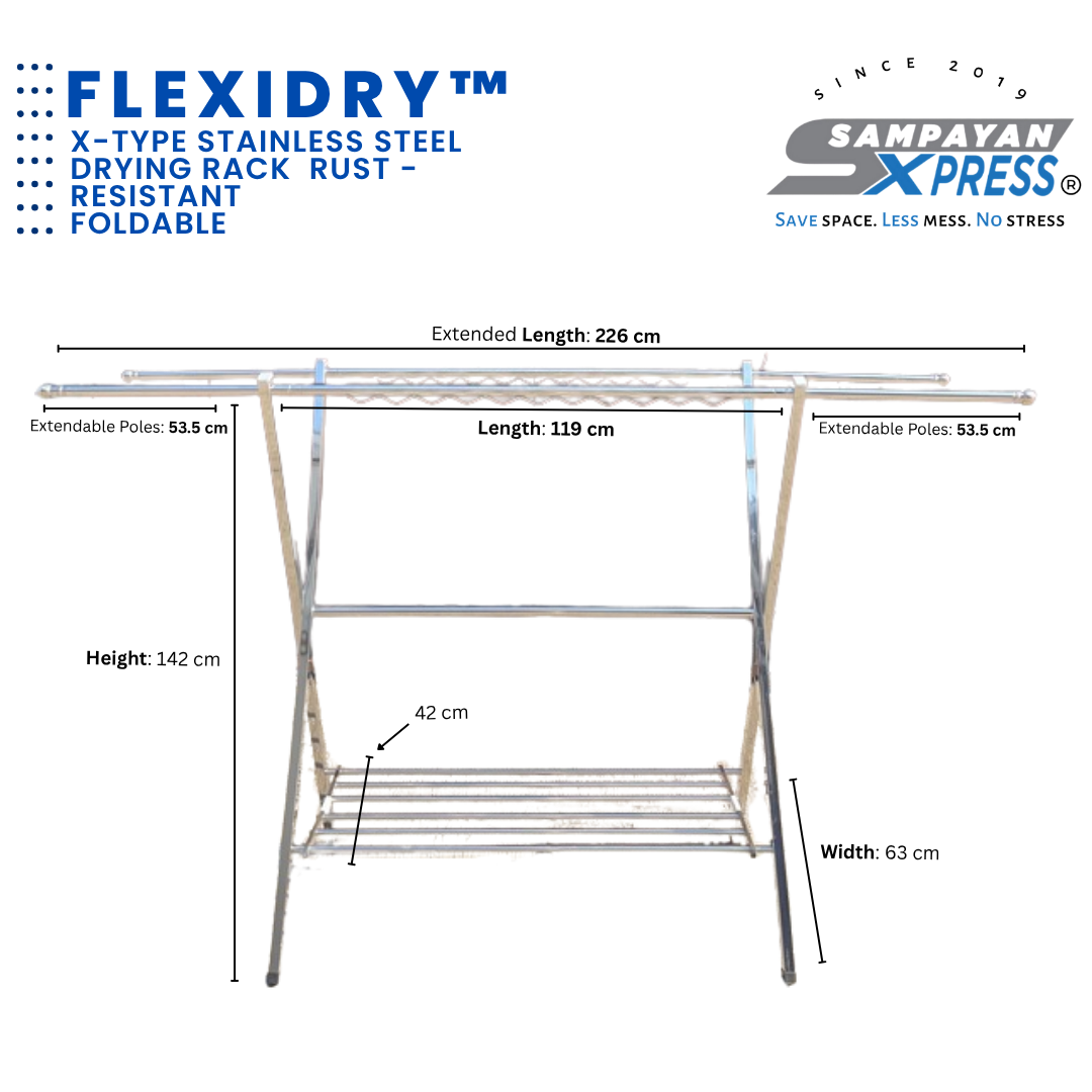 Sampayan Xpress® Flexidry™ Stainless Steel X-Type Drying Rack | Rust-Resistant Foldable Sampayan