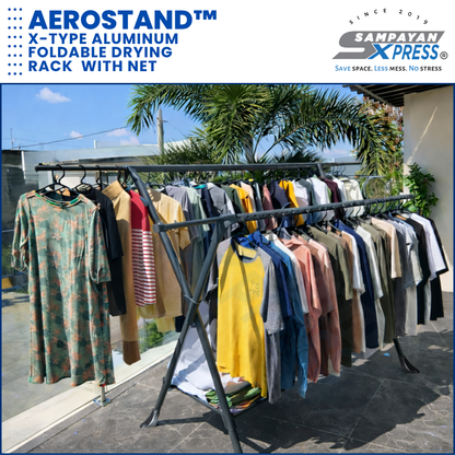 Sampayan Xpress® AeroStand™ X-Type Foldable Drying Rack with Net