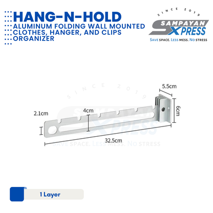 Sampayan Xpress® Hang-n-Hold | Aluminum Folding Wall Mounted Clothes, Hanger, and Clips Organizer