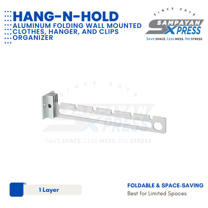Sampayan Xpress® Hang-n-Hold | Aluminum Folding Wall Mounted Clothes, Hanger, and Clips Organizer
