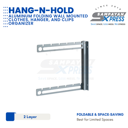 Sampayan Xpress® Hang-n-Hold | Aluminum Folding Wall Mounted Clothes, Hanger, and Clips Organizer