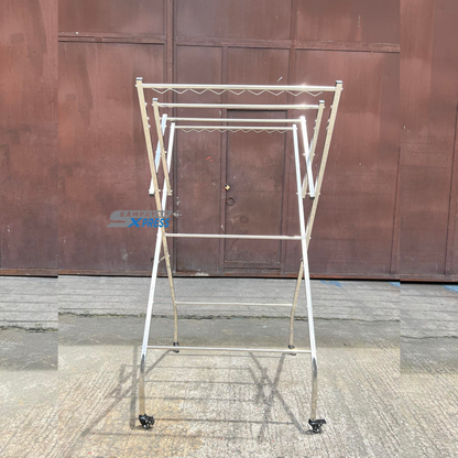 Sampayan Xpress® FlexiDry W-Type Stainless Steel Movable Drying Rack with Wheels 4 Bars