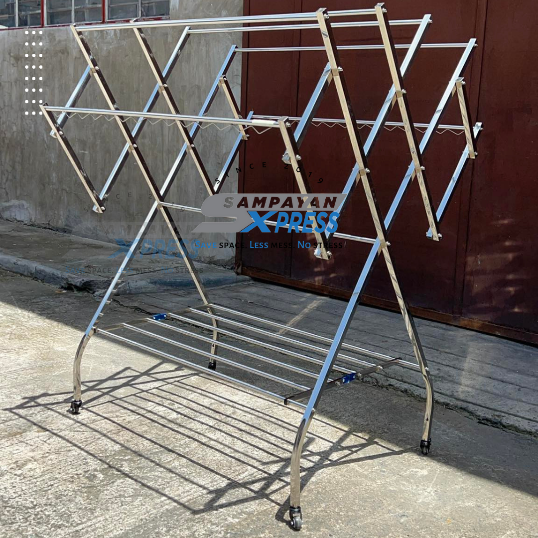 Sampayan Xpress® FlexiDry W-Type Stainless Steel Movable Drying Rack with Wheels Heavy Duty Clothes Line sampayan stand