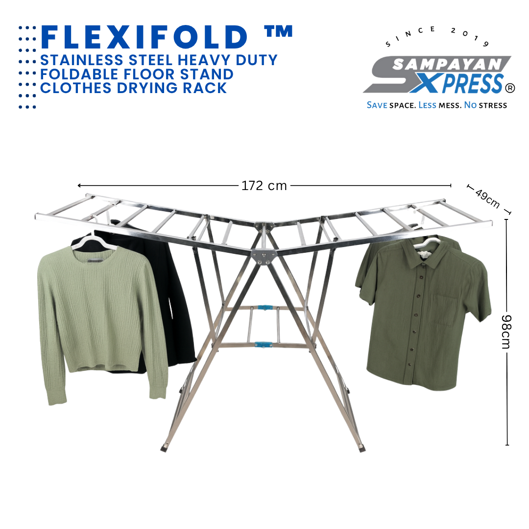 Sampayan Xpress® FlexiFold Stainless Steel Foldable Floor Stand Drying Rack