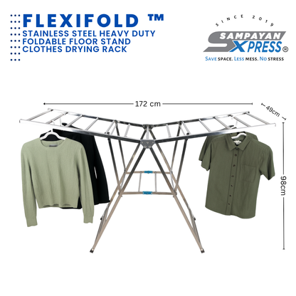 Sampayan Xpress® FlexiFold Stainless Steel Foldable Floor Stand Drying Rack