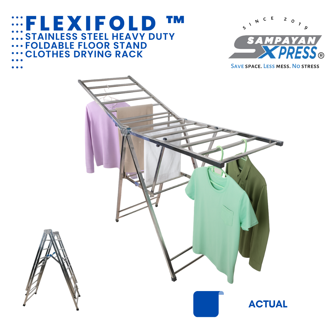 Sampayan Xpress® FlexiFold Stainless Steel Foldable Floor Stand Drying Rack