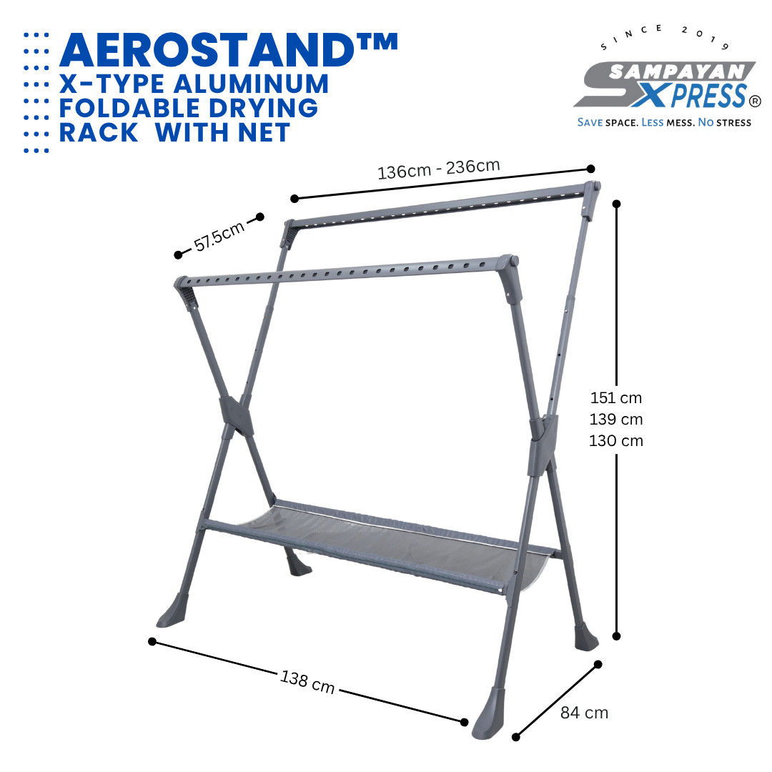 Sampayan Xpress® AeroStand™ X-Type Foldable Drying Rack with Net