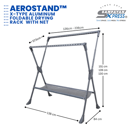 Sampayan Xpress® AeroStand™ X-Type Foldable Drying Rack with Net