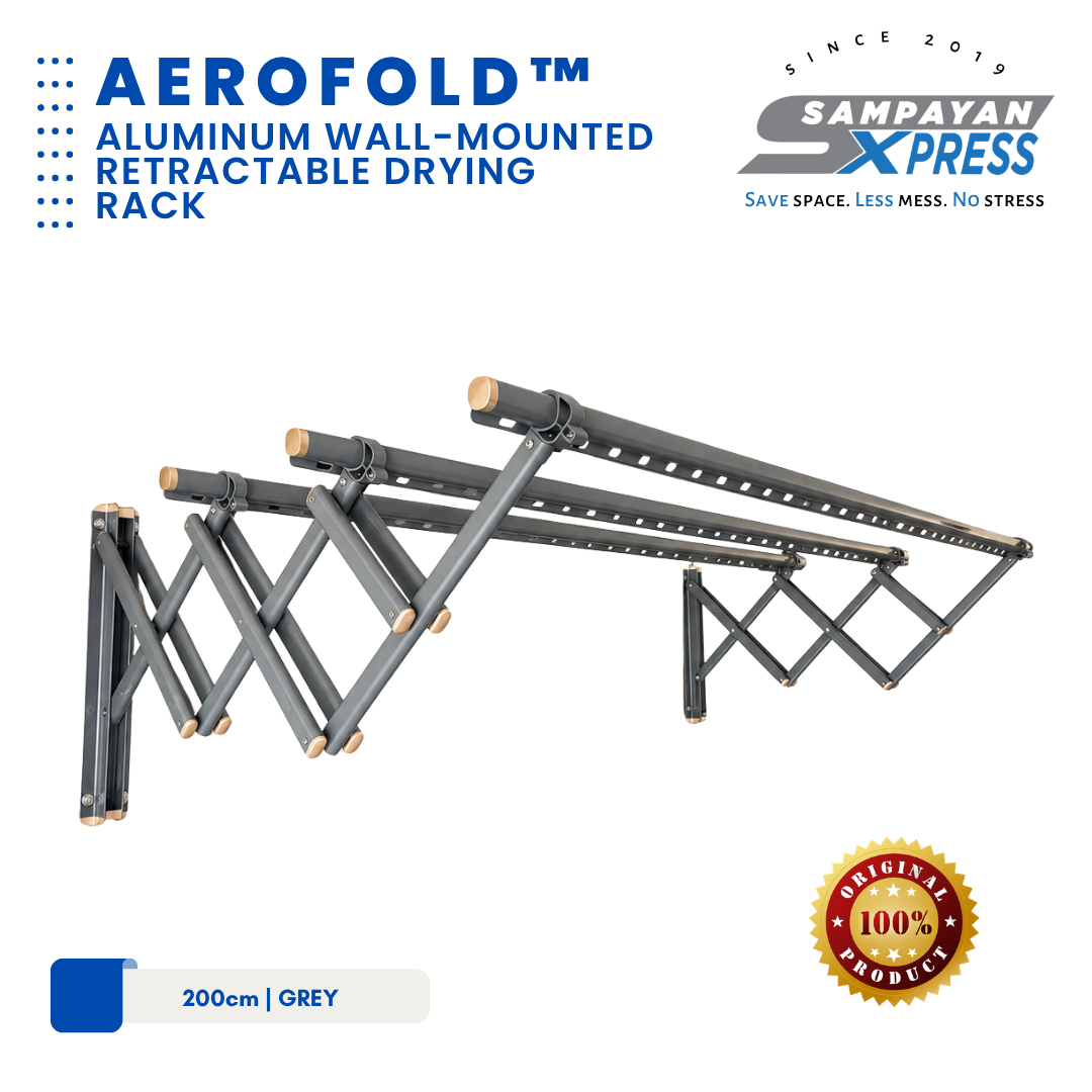 Sampayan Xpress® AeroFold™ Aluminum Wall-Mounted Retractable Drying Rack
