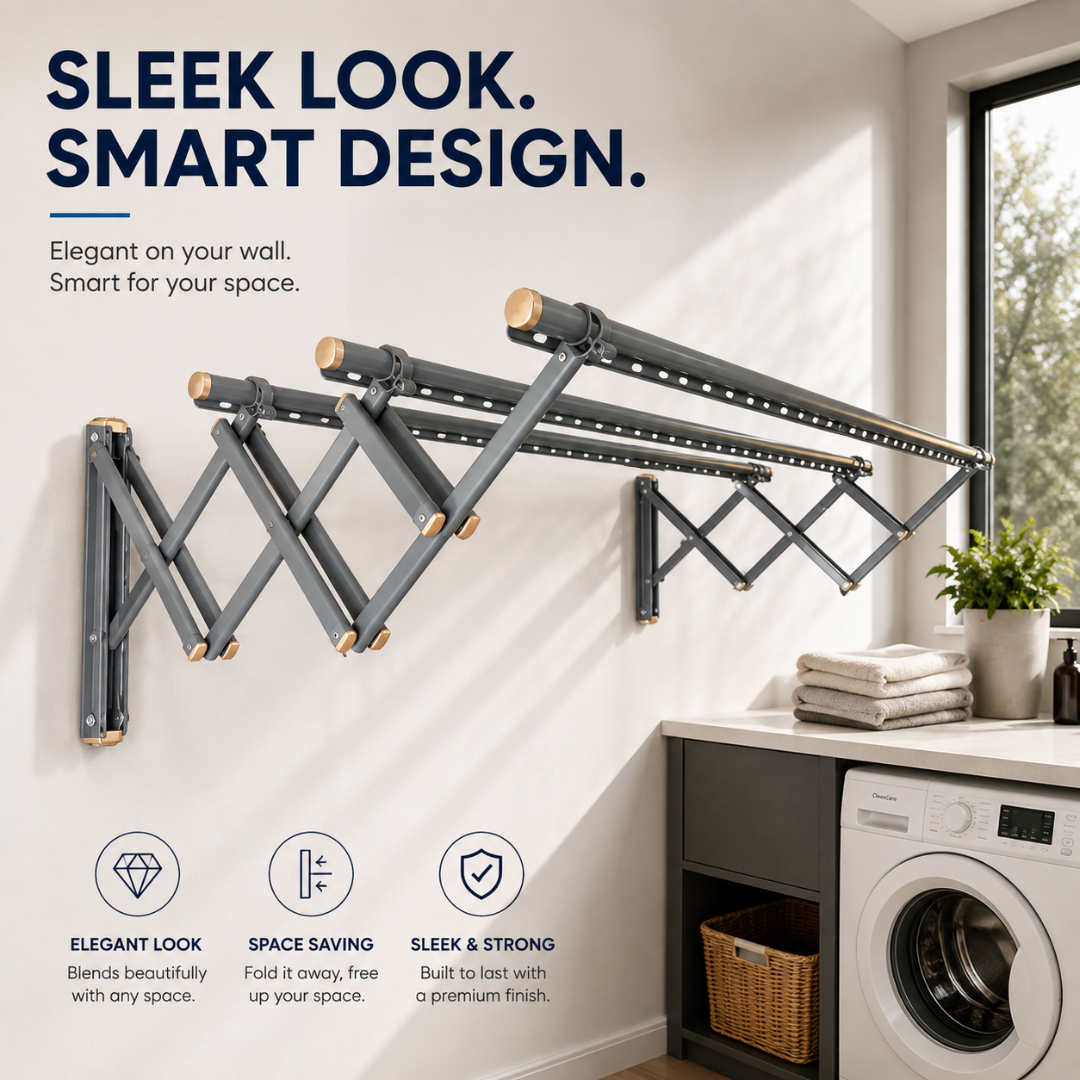Sampayan Xpress® AeroFold™ Aluminum Wall-Mounted Retractable Drying Rack