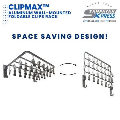 Sampayan Xpress® ClipMax™ Aluminum Wall-Mounted Foldable Clips Rack