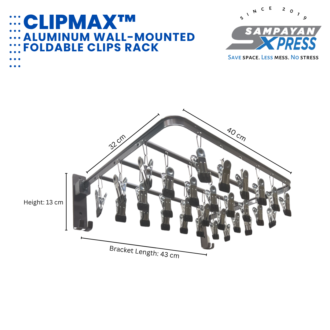 Sampayan Xpress® ClipMax™ Aluminum Wall-Mounted Foldable Clips Rack