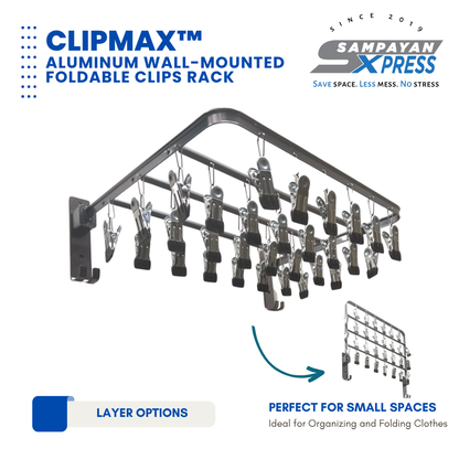 Sampayan Xpress® ClipMax™ Aluminum Wall-Mounted Foldable Clips Rack