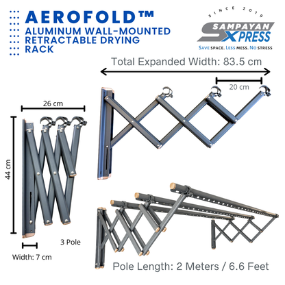 Sampayan Xpress® AeroFold™ Aluminum Wall-Mounted Retractable Drying Rack