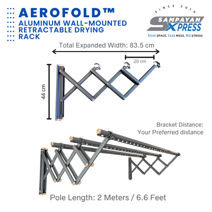 Sampayan Xpress® AeroFold™ Aluminum Wall-Mounted Retractable Drying Rack