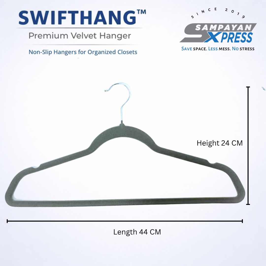 Sampayan Xpress® SwiftHang™ Premium Velvet Hanger – Non-Slip Clothes Hanger for Closet Organization (10 PCS per Pack)
