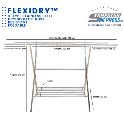 Sampayan Xpress® Flexidry™ Stainless Steel X-Type Drying Rack | Rust-Resistant Foldable Sampayan