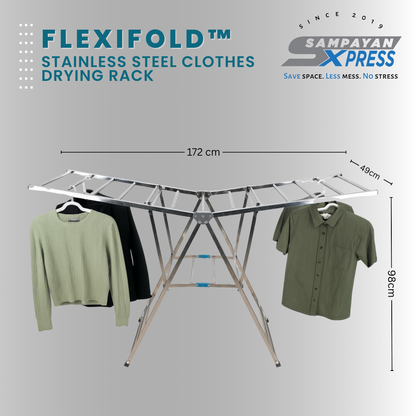 Sampayan Xpress® FlexiFold Stainless Steel Foldable Floor Stand Drying Rack