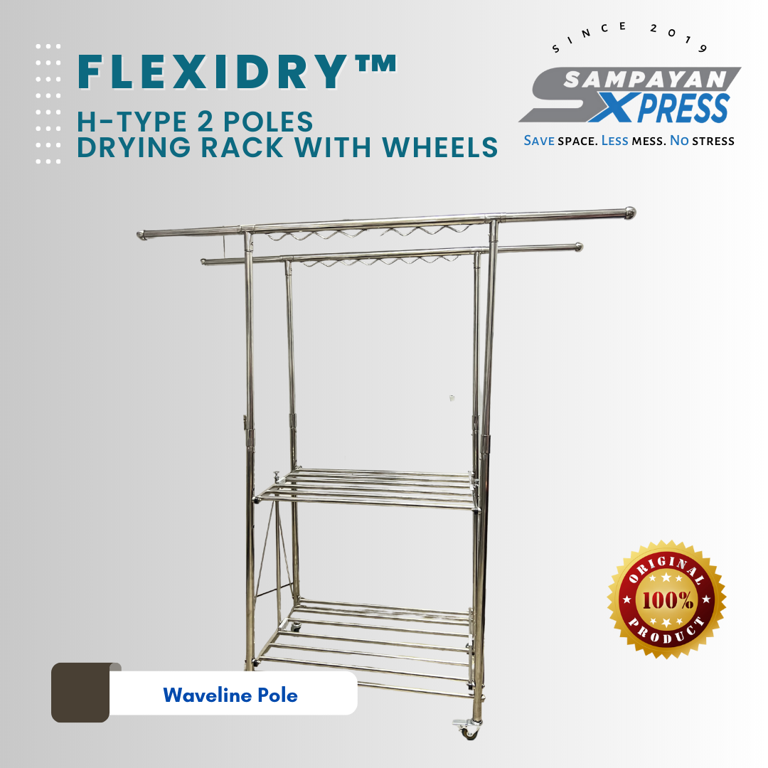 Sampayan Xpress® FlexiDry™ H-Type 2 Poles Stainless Steel Movable Drying Rack with Wheels