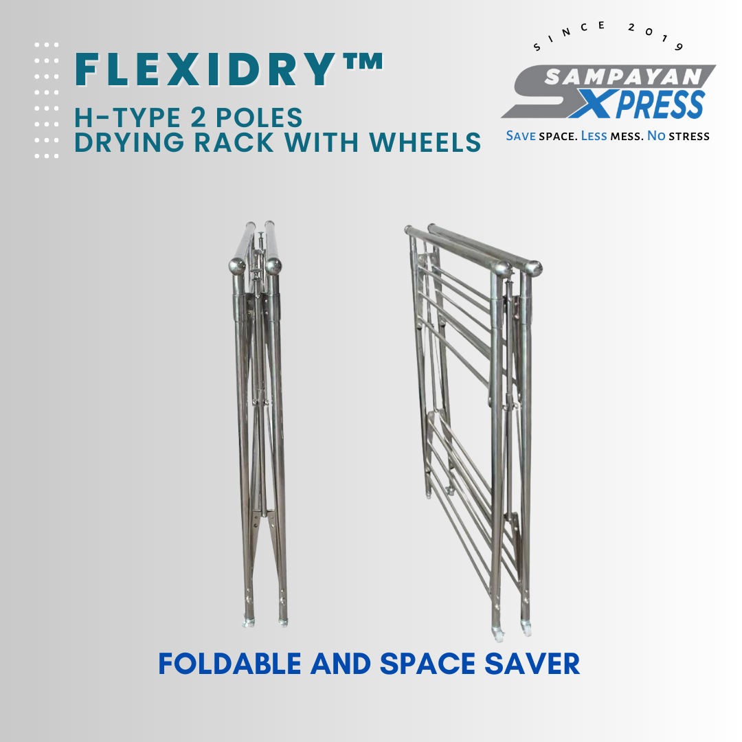 Sampayan Xpress® FlexiDry™ H-Type 2 Poles Stainless Steel Movable Drying Rack with Wheels