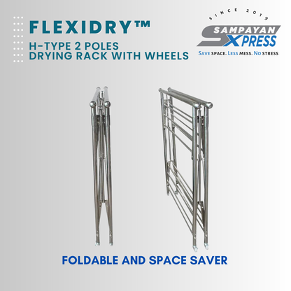 Sampayan Xpress® FlexiDry™ H-Type 2 Poles Stainless Steel Movable Drying Rack with Wheels