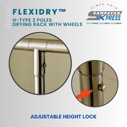 Sampayan Xpress® FlexiDry™ H-Type 2 Poles Stainless Steel Movable Drying Rack with Wheels
