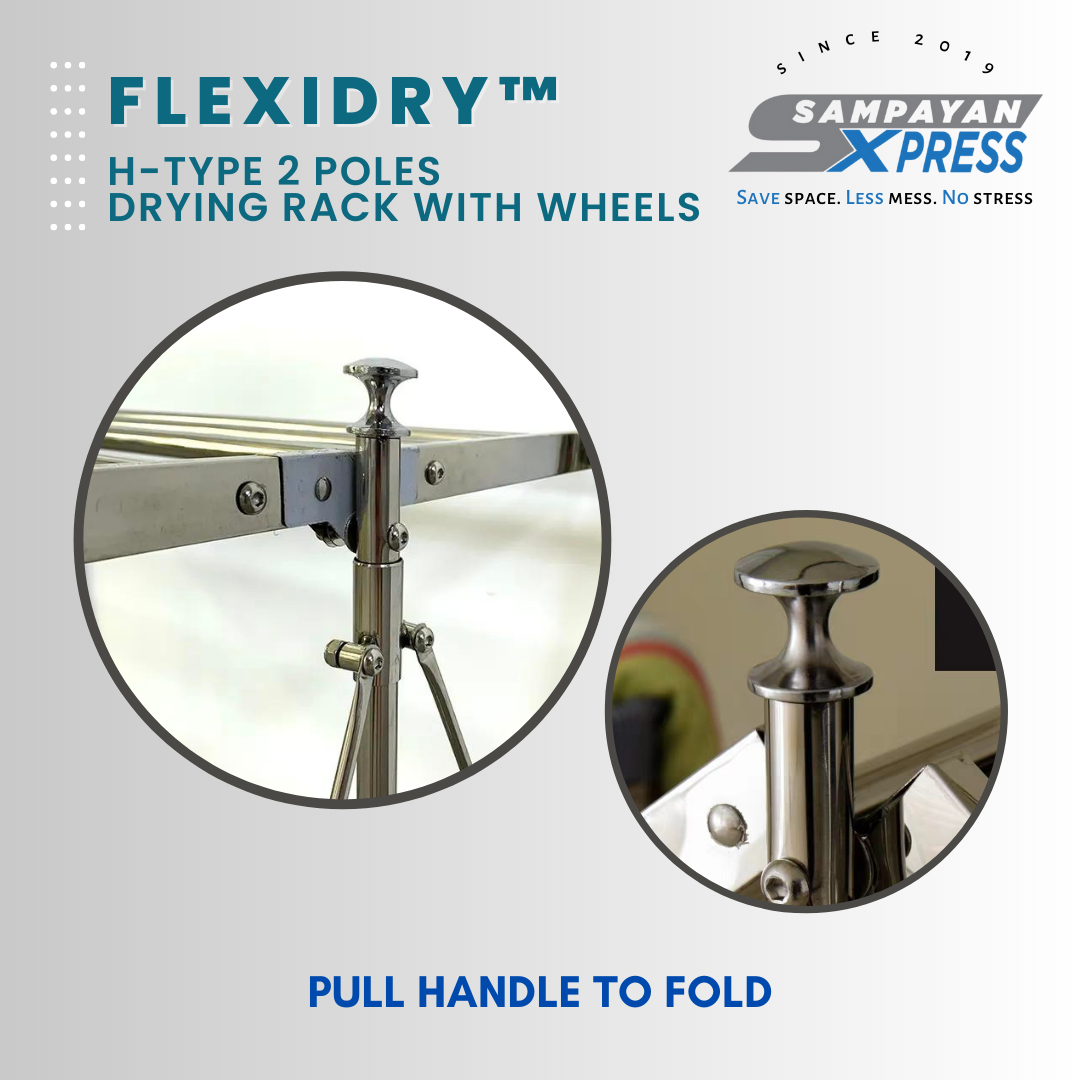 Sampayan Xpress® FlexiDry™ H-Type 2 Poles Stainless Steel Movable Drying Rack with Wheels