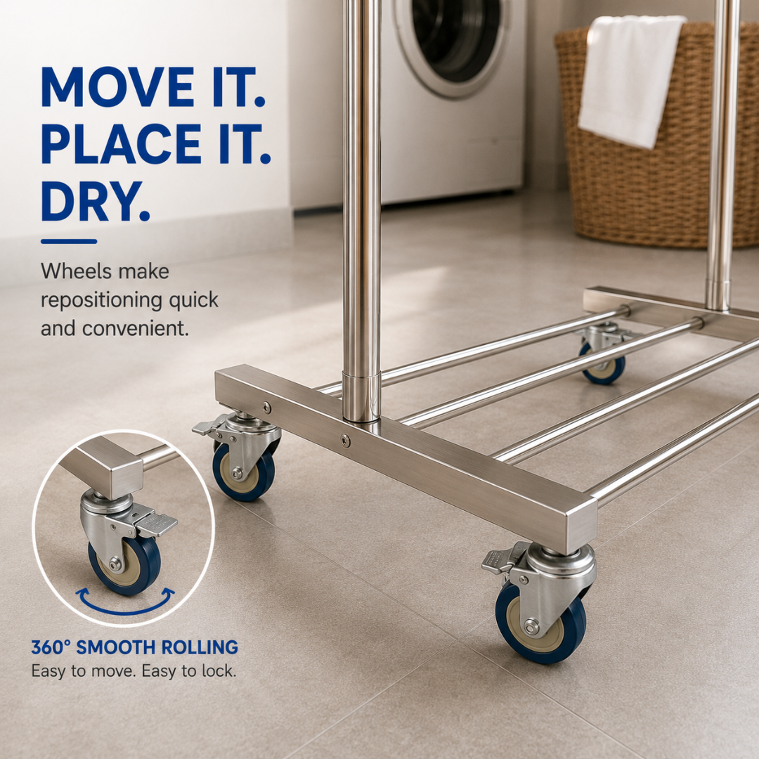 Sampayan Xpress® FlexiDry™ Single Pole Movable Drying Rack with Wheels