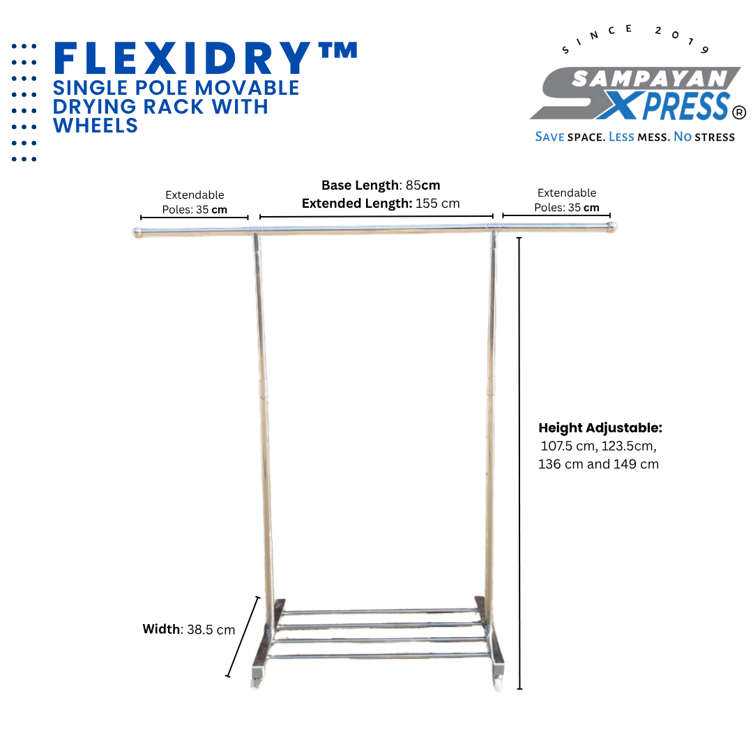 Sampayan Xpress® FlexiDry™ Single Pole Movable Drying Rack with Wheels