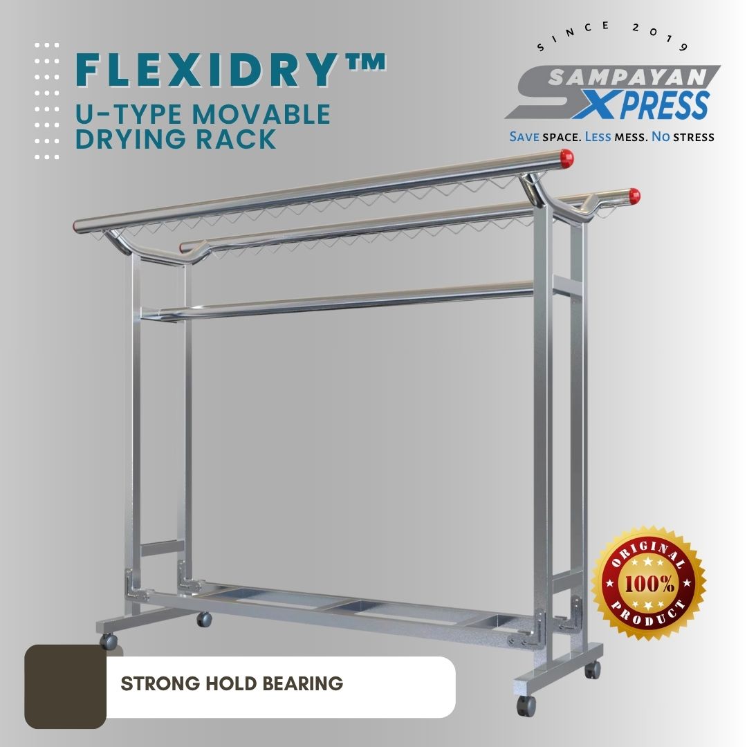 Sampayan Xpress® FlexiDry™ U-Type Stainless Steel Movable Drying Rack with Wheels