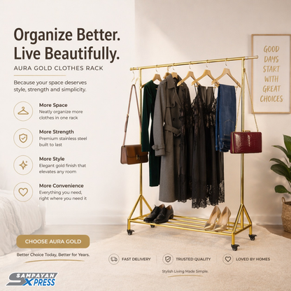 Aura Gold™ Elegant Clothes Wardrobe Rack
