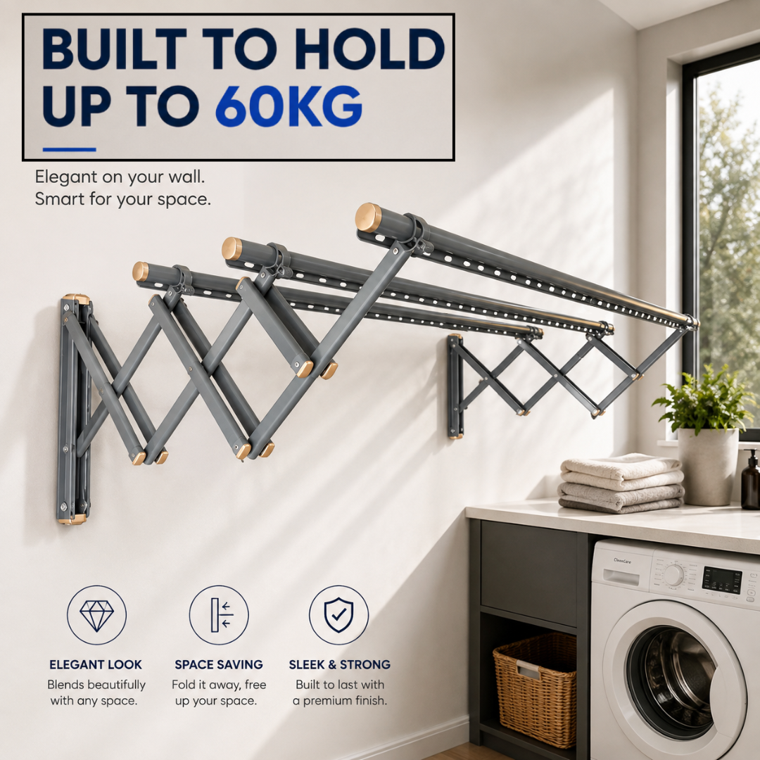 Sampayan Xpress® AeroFold™ Aluminum Wall-Mounted Retractable Drying Rack