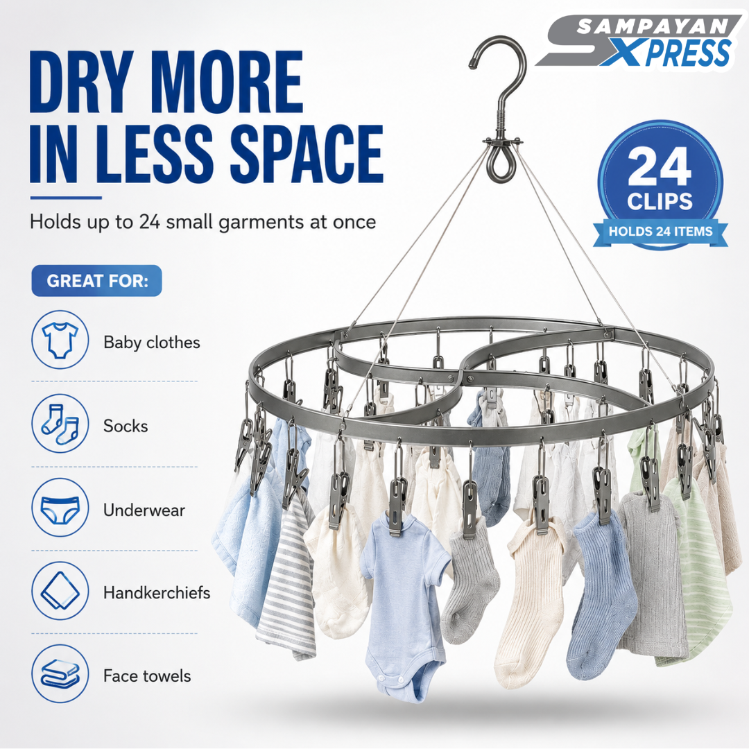 Sampayan Xpress® TinyWear™ Orbit Hanger Aluminum – 24 Clips Laundry Drying Rack