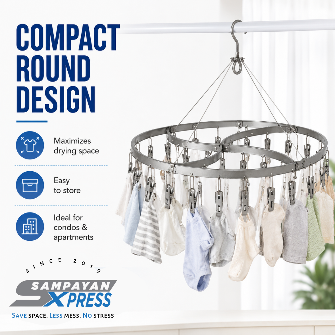 Sampayan Xpress® TinyWear™ Orbit Hanger Aluminum – 24 Clips Laundry Drying Rack