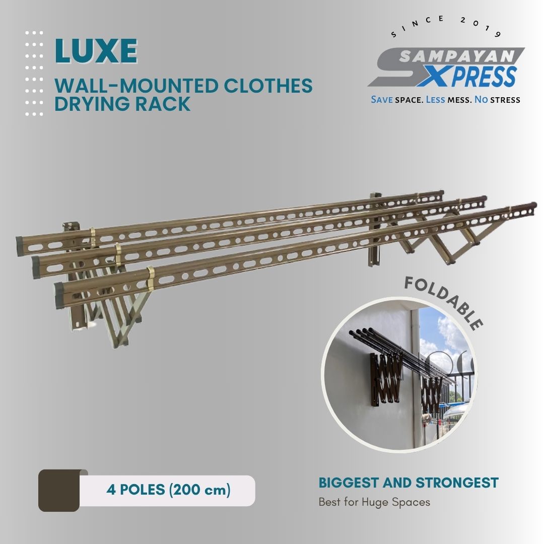 Sampayan Xpress® Luxe Aluminum Wall Mounted Retractable Drying Rack - 4 Pole