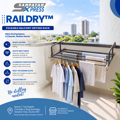 Sampayan Xpress® Raildry™ Foldable Balcony Drying Rack