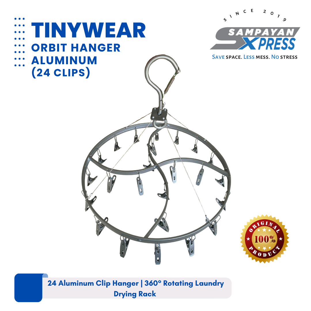 Sampayan Xpress® TinyWear™ Orbit Hanger Aluminum – 24 Clips Laundry Drying Rack