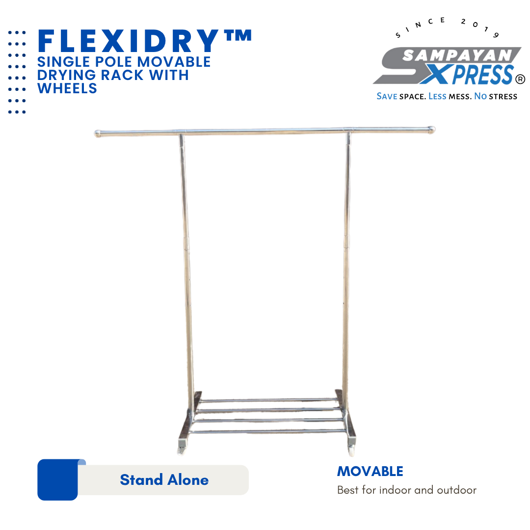 Sampayan Xpress® FlexiDry™ Single Pole Movable Drying Rack with Wheels