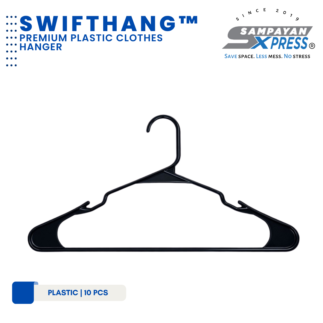 Sampayan Xpress® SwiftHang™ Premium Plastic Hanger – Durable Space-Saving Laundry Hangers (10 PCS per Pack)