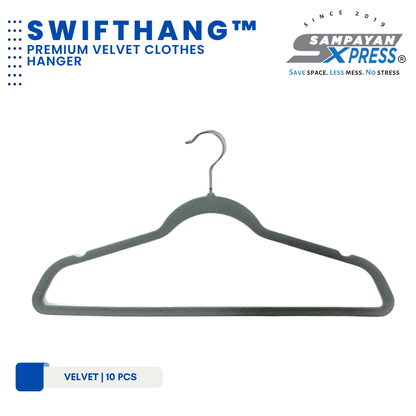 Sampayan Xpress® SwiftHang™ Premium Velvet Hanger – Non-Slip Clothes Hanger for Closet Organization (10 PCS per Pack)