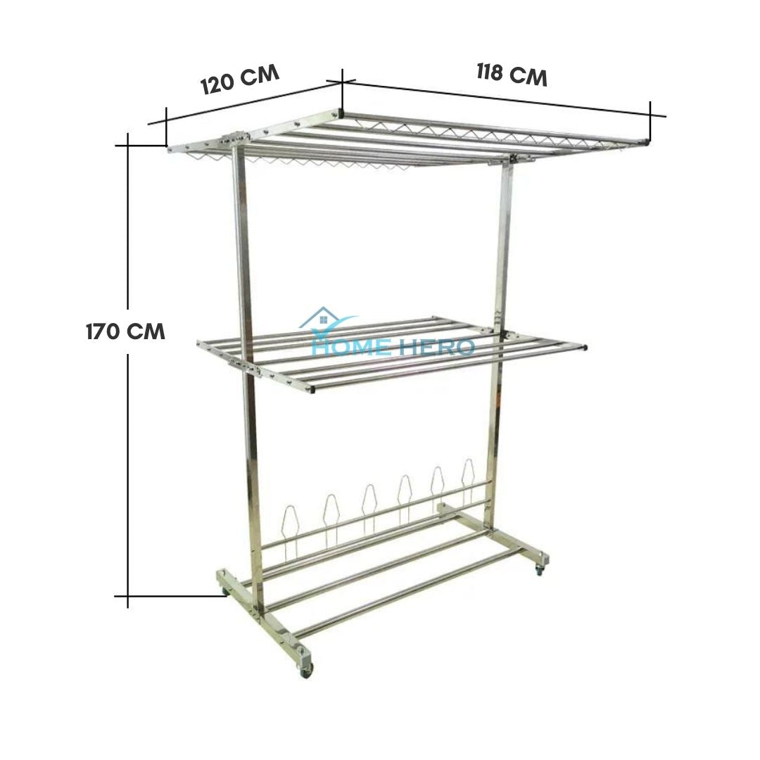 Sampayan Xpress® FlexiDry T-Type Stainless Steel Movable Drying Rack with Wheels