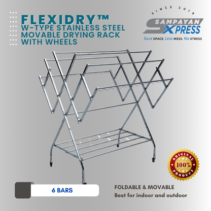 Sampayan Xpress® FlexiDry W-Type Stainless Steel Movable Drying Rack with Wheels Heavy Duty Clothes Line sampayan stand