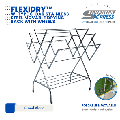Sampayan Xpress® FlexiDry W-Type Stainless Steel Movable Drying Rack with Wheels Heavy Duty Clothes Line sampayan stand