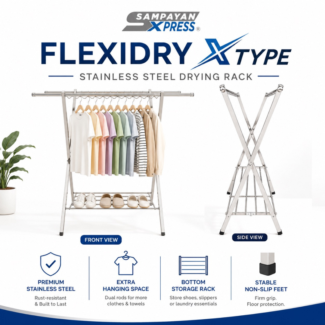 Flexidry™ Stainless Steel X-Type Drying Rack | Rust-Resistant Foldable Sampayan