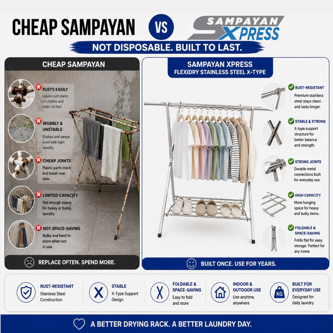 Flexidry™ Stainless Steel X-Type Drying Rack | Rust-Resistant Foldable Sampayan