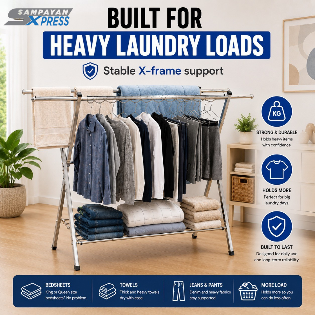 Flexidry™ Stainless Steel X-Type Drying Rack | Rust-Resistant Foldable Sampayan