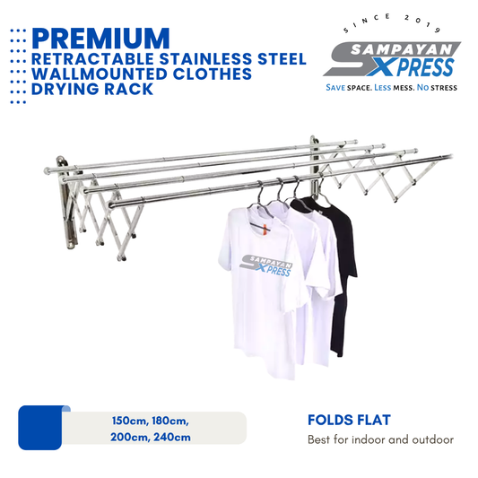 Sampayan Xpress® PREMIUM Retractable Stainless Steel Wall Mounted Clothes Drying Rack (Sampayan)