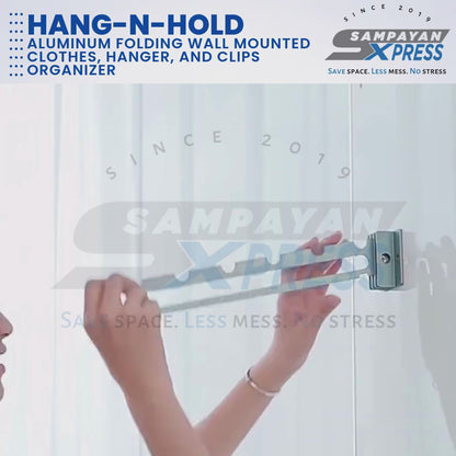 Sampayan Xpress® Hang-n-Hold | Aluminum Folding Wall Mounted Clothes, Hanger, and Clips Organizer