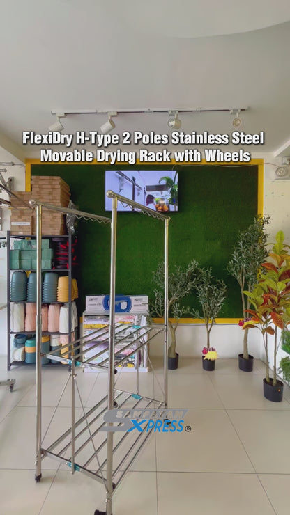 Sampayan Xpress® FlexiDry™ H-Type 2 Poles Stainless Steel Movable Drying Rack with Wheels